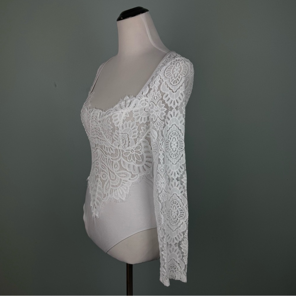 White Lace Sheer Bodysuit - Picture 3 of 7